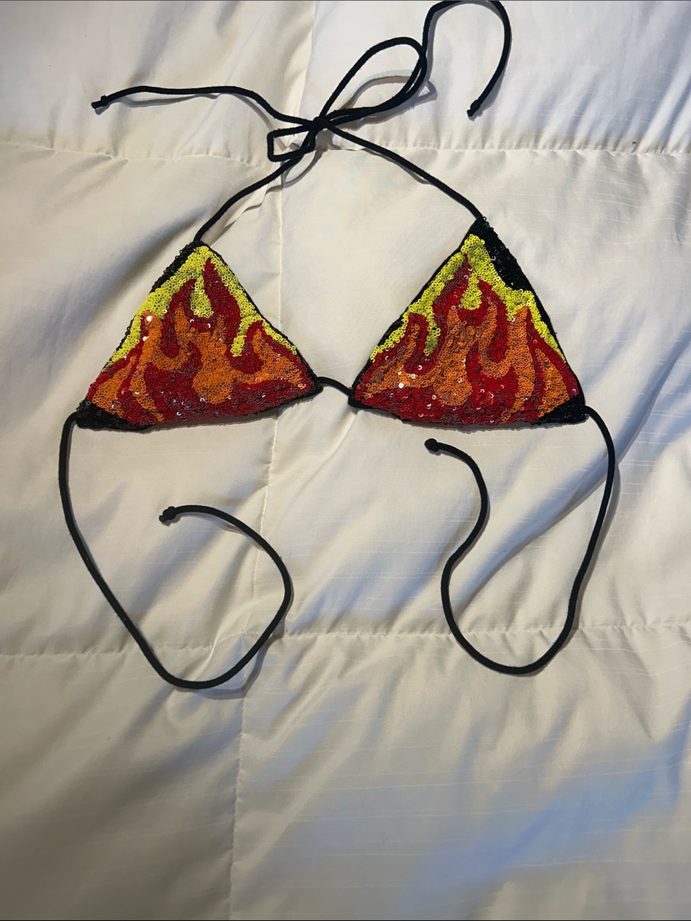 Source Unknown Sequin Flame Triangle Bikini Top - Red, Orange, Yellow, Black